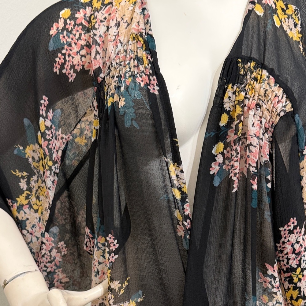 Maurices black floral long kimono swimsuit cover-up duster - Picture 5 of 10